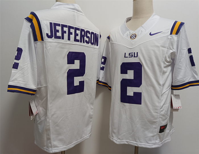 Men's LSU Tigers #2 Justin Jefferson F.U.S.E White Stitched Jersey